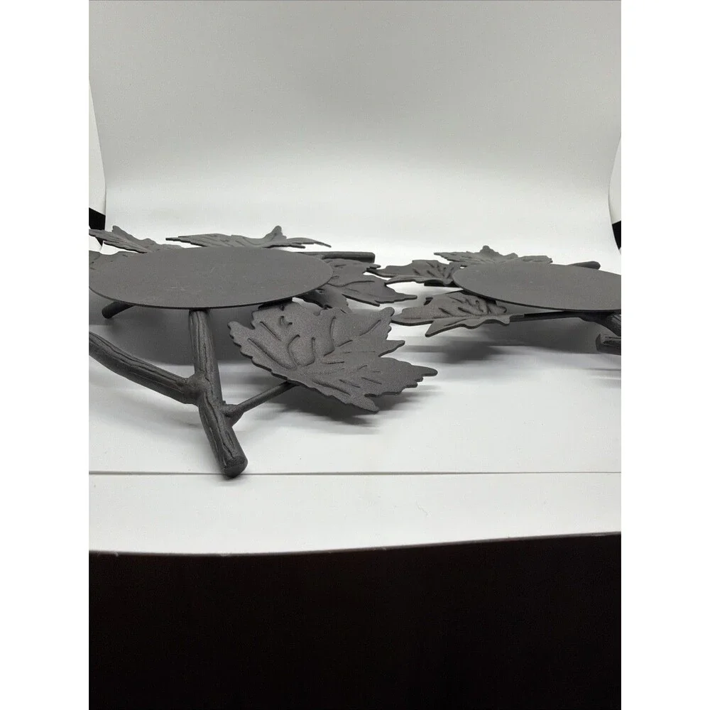 Vintage Longaberger Black Wrought Iron Maple Leaf Candle Stands/ Trivets- 2pcs